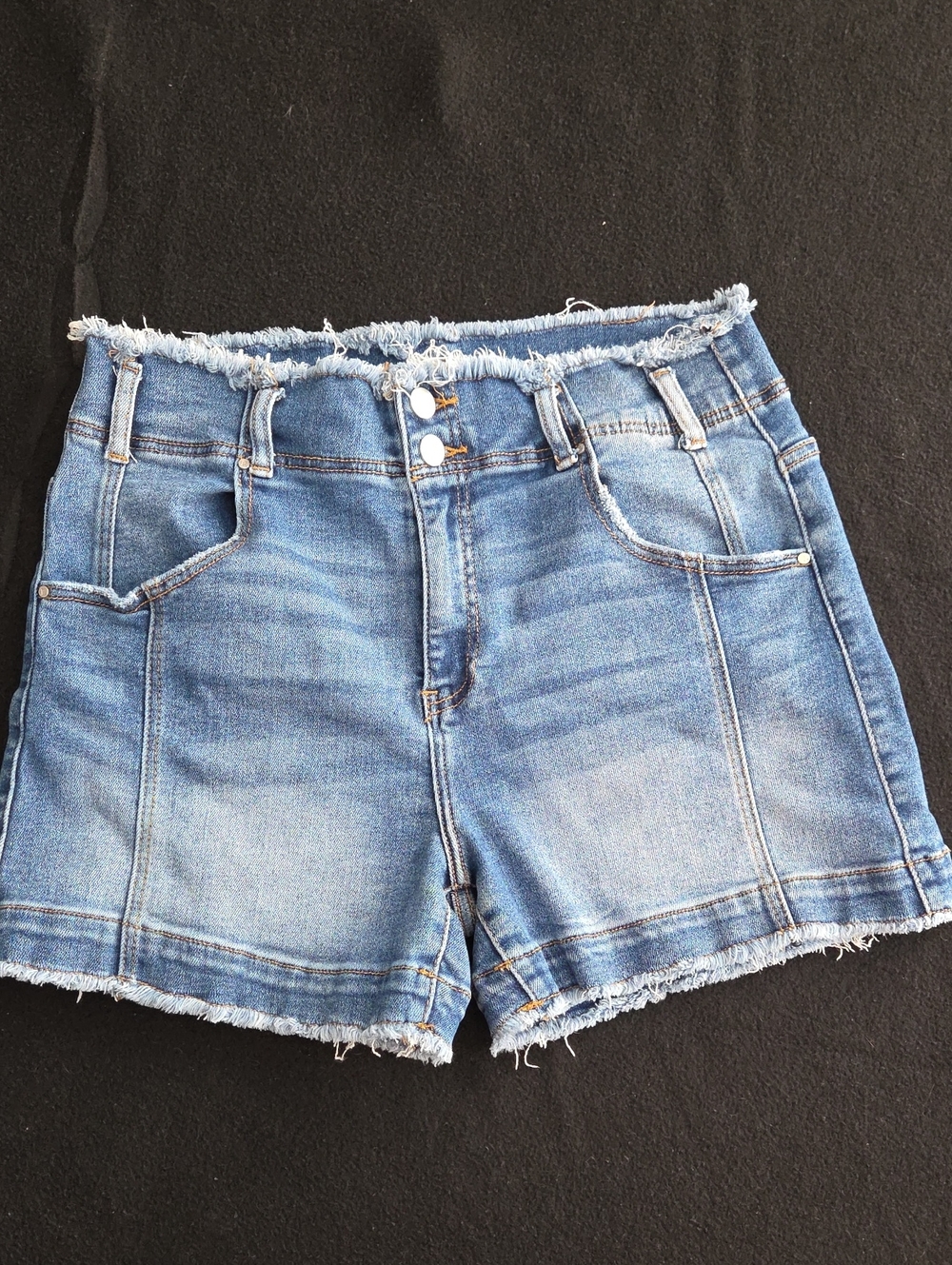 Risen Frayed Hem Blue Denim Women's Shorts